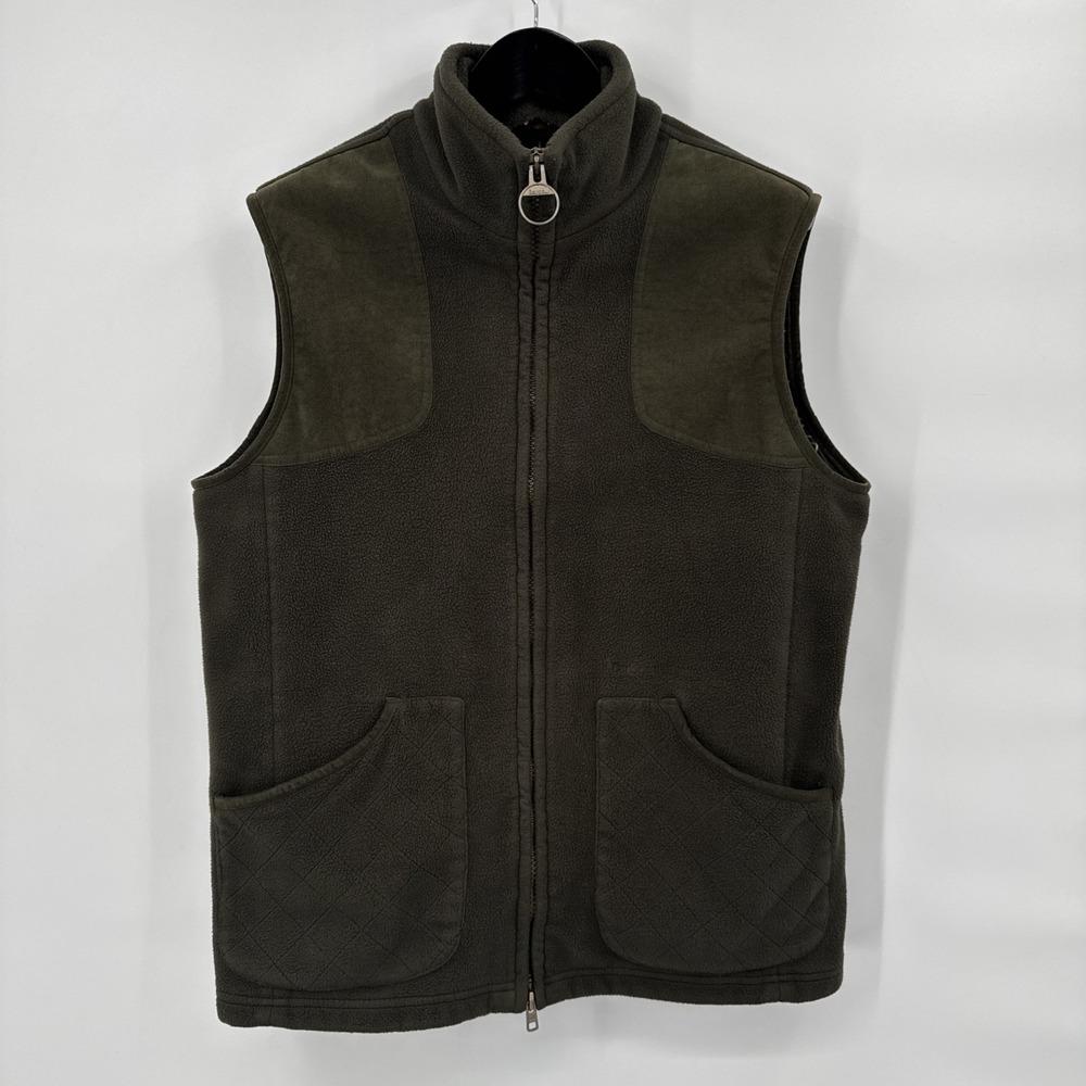 Barbour Dunmoor Gilet Mens L Olive Green Fleece Alcantara Vest Northumberland